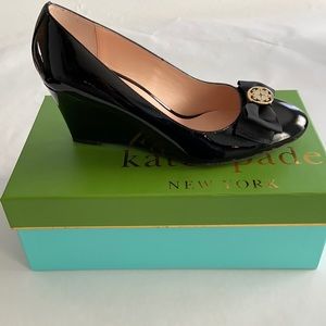 Kate Spade black patent wedges